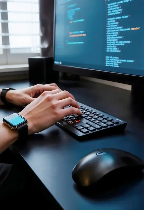 Person coding on a laptop, representing digital identity and web design creation